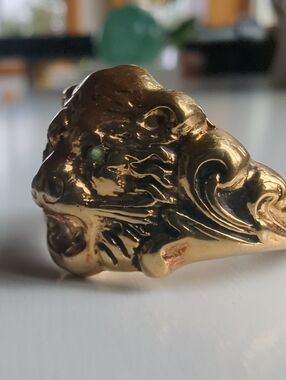 Uncas Shiman Emerald & Diamond 18K Gold Plated HGE Ring, Size 8